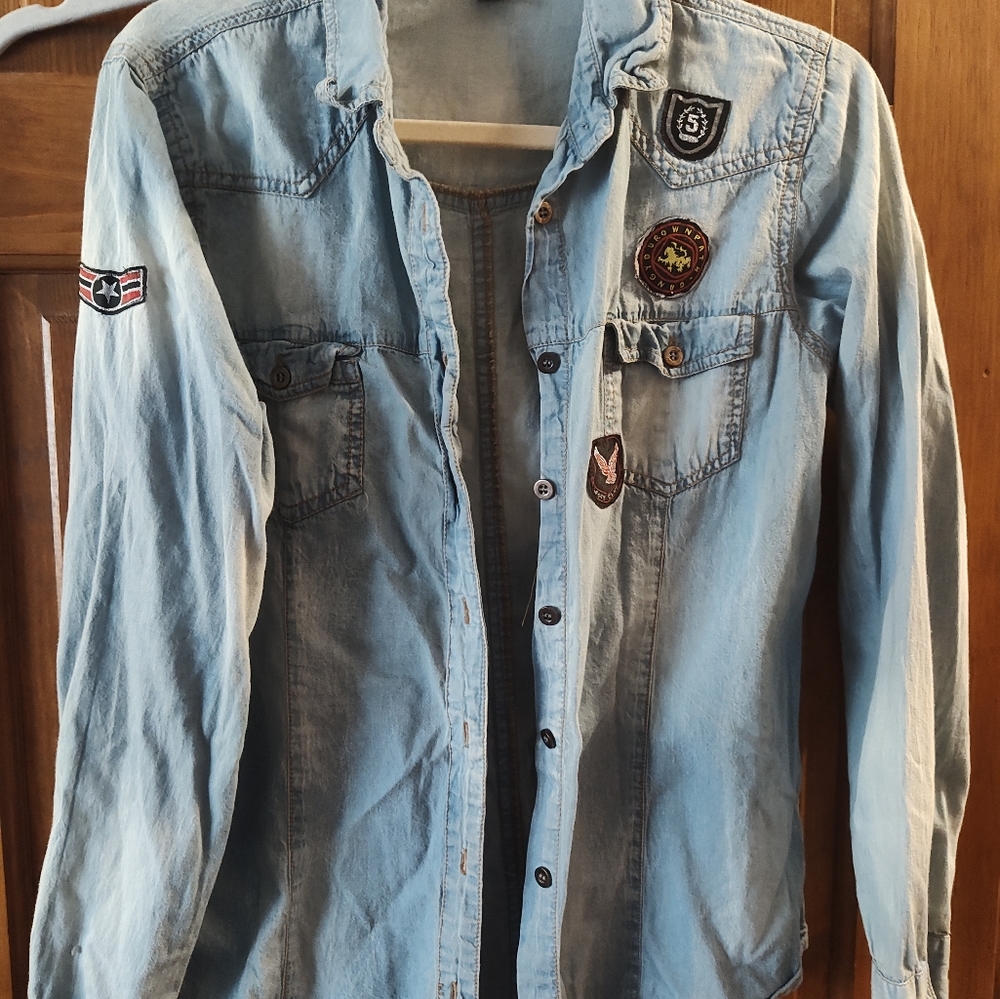 Vintage Denim shirt with military style patches